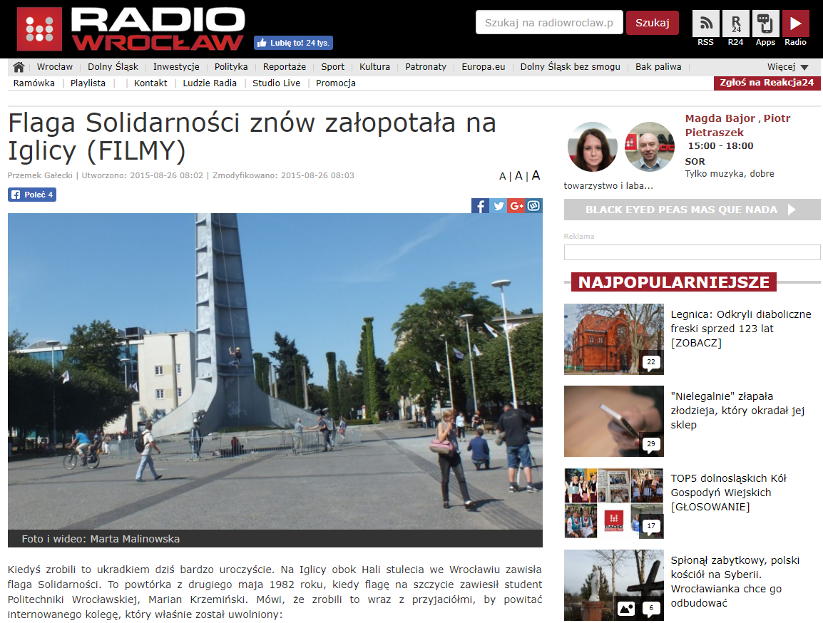 http://www.radiowroclaw.pl/articles/view/44801/Flaga-Solidarnosci-znow-zalopocze-na-Iglicy